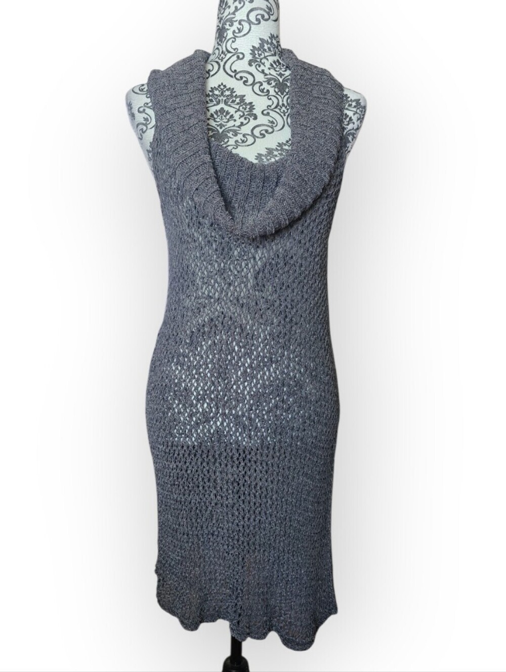 Sarah Pacini Open Knit Linen Cotton Blend Sleeveless Cowl Neck Dress One Size